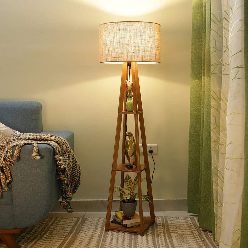 IDÉE　TRIPOD FLOOR LAMP　IDÉE Birch Plywood Tripod Floor Lamp: Beige Jute Shade, Home Decor - Etsy