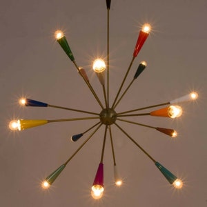 Large Italian Colorful Sputnik Chandelier Lamp Mid Century Stilnovo Light Fixture 16 Arms