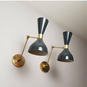 1950&#39;s Mid Century Brass Italian Diabolo Wall Sconce Light -Fixture 2 Bulb Pair