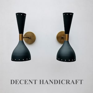 Diabolo Wall Sconce Italian Modern Stilnovo Style Set of Two Wall Light Lamps - 1950&#39;s Mid Century Italian Sconce Lights.