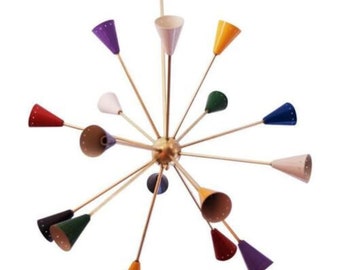 Lampadari italiani Sputnik moderni della metà del secolo Lampadario multicolore Stilnovo Light a 16 bracci