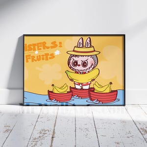Banana Fruit Monster Labubu Poster, Labubu The Monster Decor, Labubu Wall Art, Game Room, Home Decor, Digital Download Print