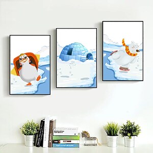 Winter Nursery Prints, Penguin Nursery Decor, Set of 3 Winter Animals Print, Blue Nursery Decor Boy, Boy Nursery Wall Decor, Baby Boy Prints