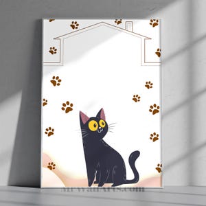 かわいい黒猫のポスター、モネの絵画の黒猫のプリント、黒猫のアート、花柄プリント、面白い猫のプリント、面白いギフト、室内装飾ポスター
