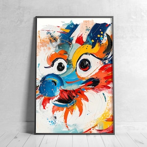 Vibrant Colors Dragon Poster, Painted Chinese Dragon Illustration, Cute Dragon Poster, Colorful Artwork Printable Wall Art, Digital Download
