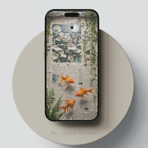 Fondos de pantalla de periódico de peces dorados para teléfono / Fondo de pantalla de estanque 3D para teléfono / Fondo estético para Android y iPhone / Fondo de pantalla moderno para teléfono inteligente