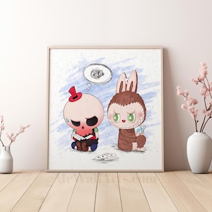 Póster del juego de cartas Labubu & Tycoco, decoración de Labubu el Monstruo, arte mural de Labubu, decoración de pared moderna, decoración del hogar, impresión digital descargable
