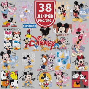 38 Mickey Mouse PNG AI PSD Bundle, High Quality Images for Birthday T-shirt, Photoshop and Illustrator Files for Easy Image Edits and Print