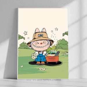 Póster de Labubu "El Granjero Monstruoso", decoración de Labubu "El Monstruo", arte mural de Labubu, decoración de pared moderna, decoración del hogar, impresión digital descargable