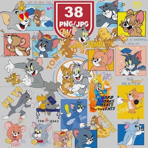 38 Tom and Jerry PNG AI Bundle, High Quality Graphics, Great for Birthday, Shirts, Mugs, Caps, Totes