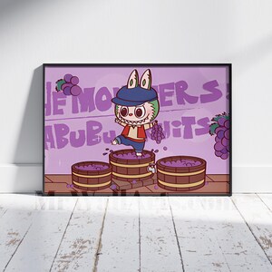 Grapes Fruit Monster Labubu Poster, Labubu The Monster Decor, Labubu Wall Art, Kitchen Wall Decor, Home Decor, Digital Download Print