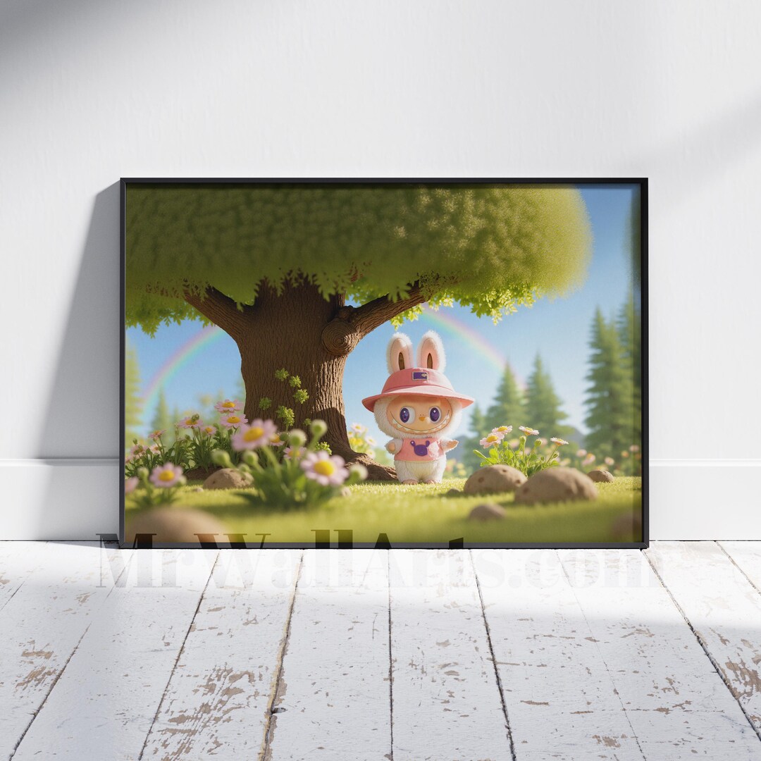 Labubu Cool Day Under Tree Poster, Labubu the Monster Decor, Labubu ...