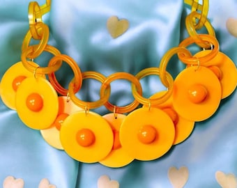 Butterscotch Bakelite Necklace, Vintage Discs with Raised Dots on Bakelite Chain