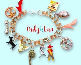 Vintage Cracker Jack Prize Charm Bracelet on Celluloid Chain