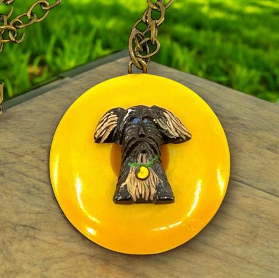 Brown Shaggy Dog Upcycled Vintage Buttons Necklace