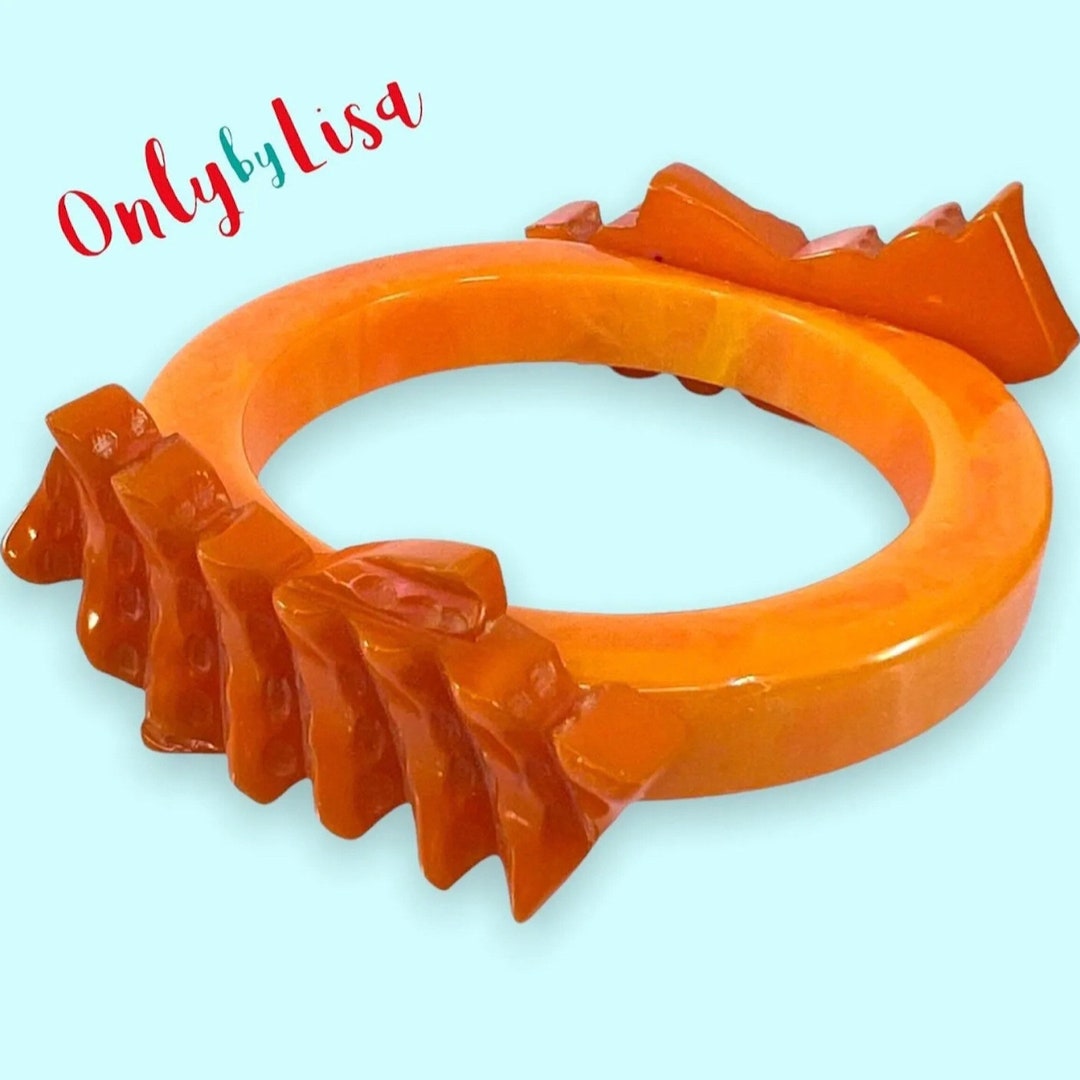 Unique Creamsicle Orange Bakelite Bangle W/ Raised Carved Etsy