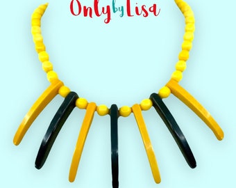 Yellow & Black Bakelite Bib Statement Necklace