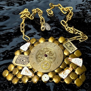 Vintage Assemblage, Steampunk Statement Necklace, Artisan Made One of a Kind