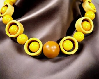 Bakelite Sphere and Circles Necklace: Mocha & Butterscotch Upcycled Vintage Bakelite