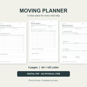 Moving Planner Printable, Packing Inventory and Move Day Checklist, A4 & US Letter