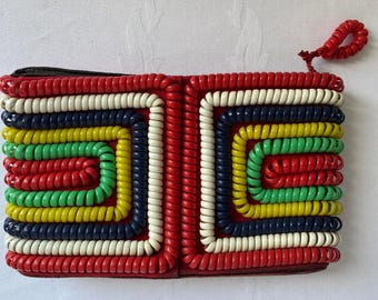 Bolso de mano de plástico con cierre de cremallera, de latón, arcoíris, de los años 40, raro y colorido