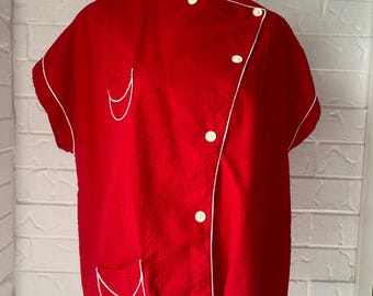 Completo da salotto vintage in cotone rosso anni '60: pigiama con colletto alla coreana