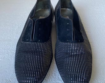 Jaren 80 Egidio Ghetti suède en zilverlame loafers