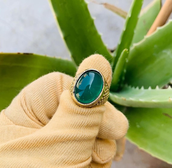 Pierre Verte Chevaliere Homme Vintage Bague Homme En Argent