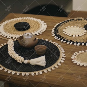 Handwoven Shell Placemats & Coasters: Coastal Boho Table Decor