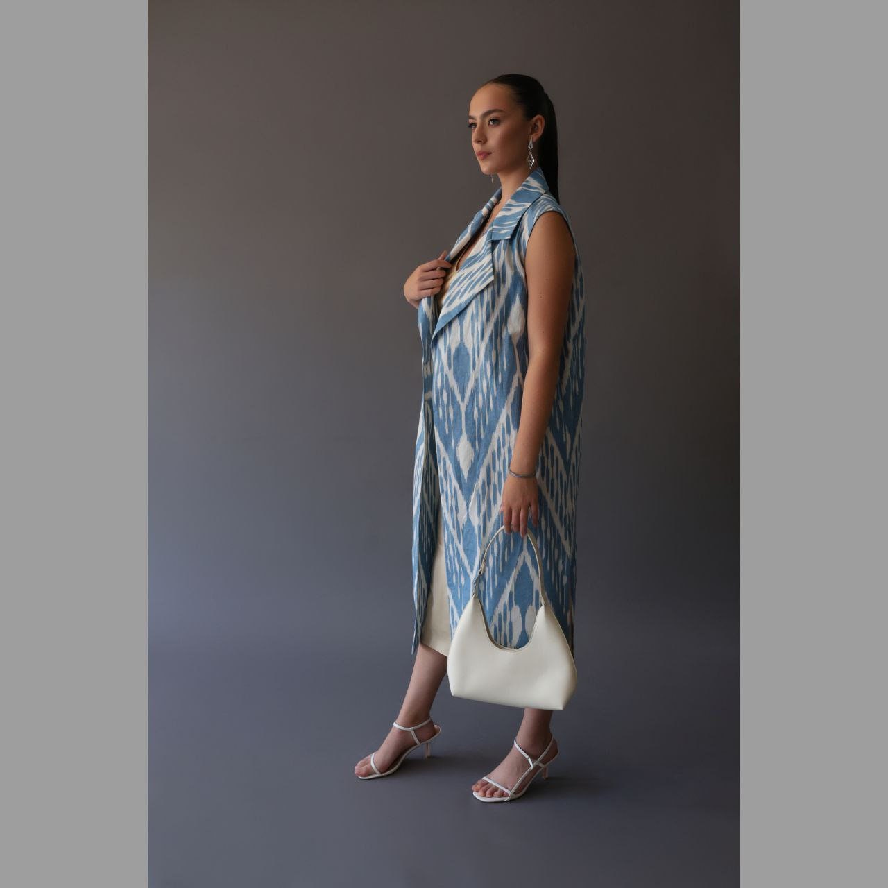 Brown Handwoven Ikat Overlapping Vest