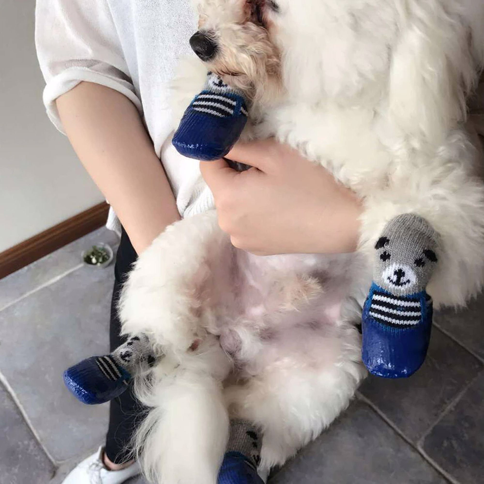 4pc/set Dog Sock Antislip Dog Booties With Strap Traction Etsy