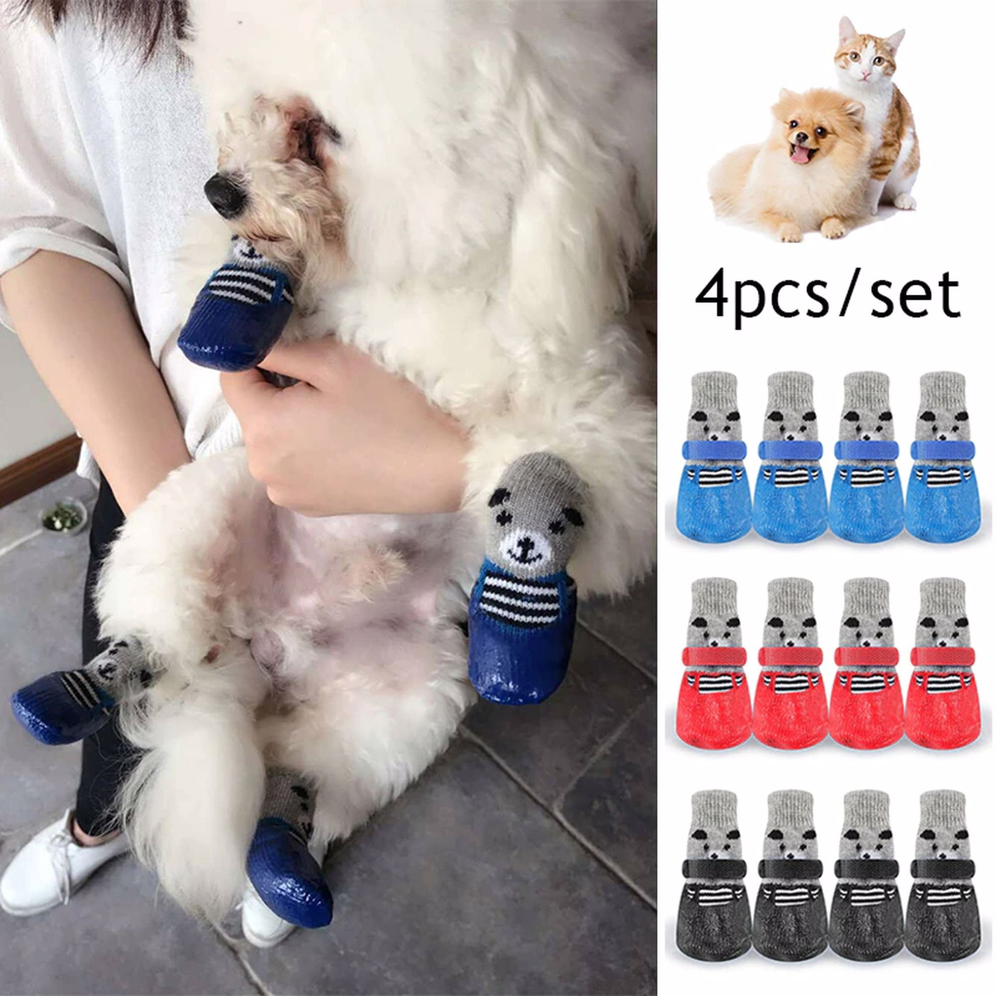 4pc/set Dog Sock Antislip Dog Booties With Strap Traction Etsy