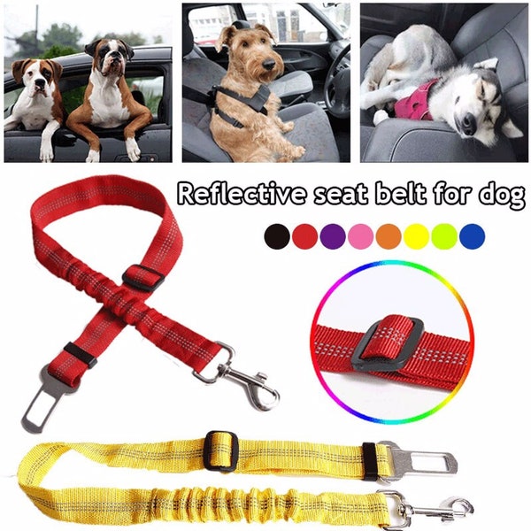 Car Seat Belt for Pets, Dog Safety Seat Belt Adjustable with Elastic & Safety Buckle for Pets Safety Travel Puppy Collar Leash Pet Supplies