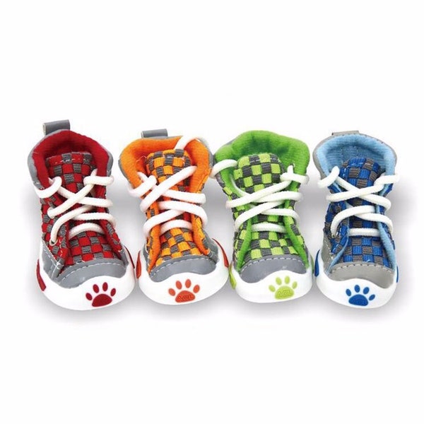 4 unids/set de zapatos para perros pequeños, botas para cachorros, zapatos de verano para perros de estilo vintage para mascotas pequeñas, cuatro colores rojo, verde, azul, naranja)