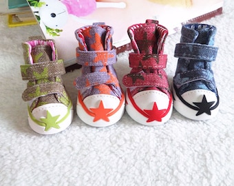 Dog Shoes Cute Stars Puppy Boot Outdoor Casual Canvas Sneakers Teddy Small Dogs Shoes for Small Medium Dogs (Color Green, Red, Blue, Purple)