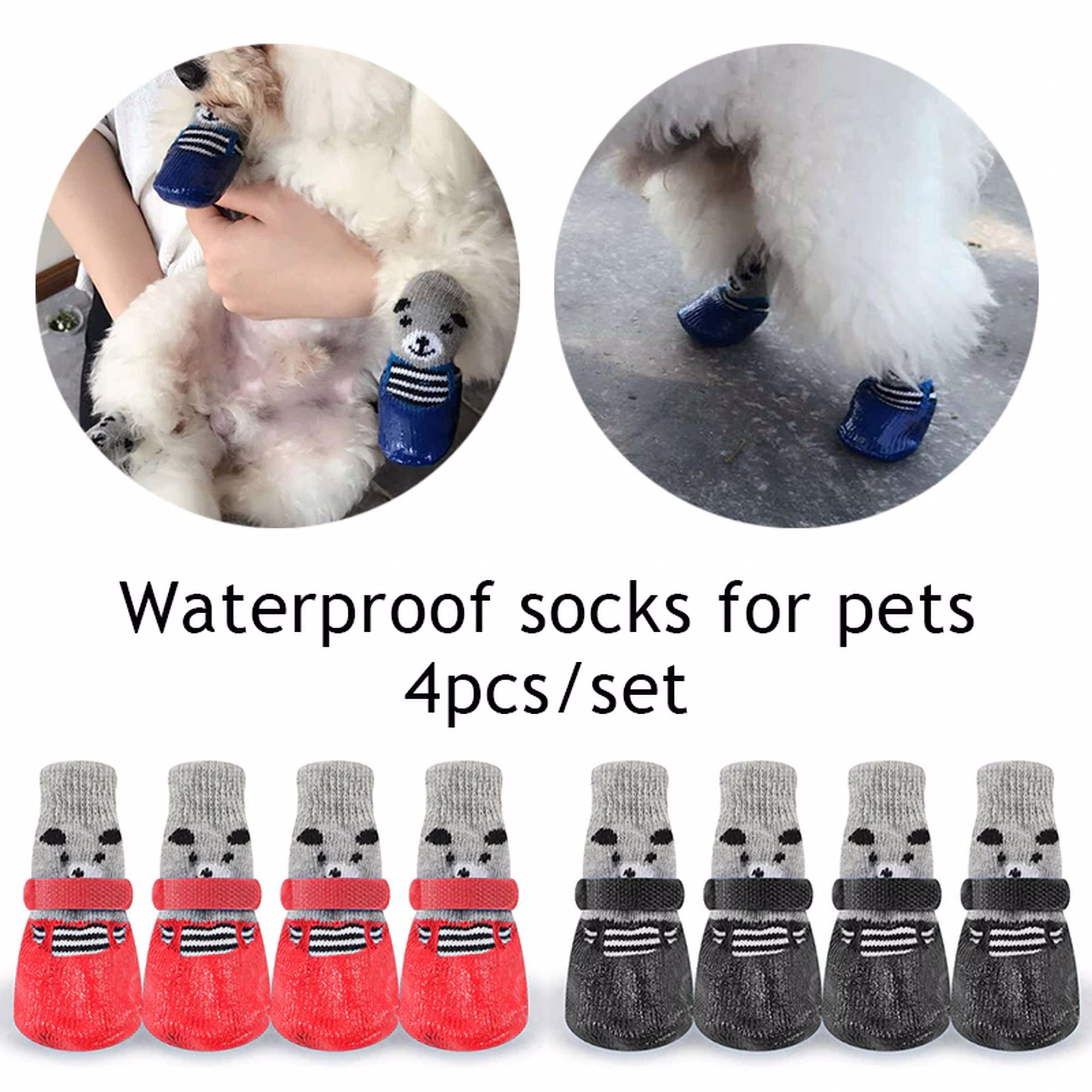 4pc/set Dog Sock Antislip Dog Booties With Strap Traction Etsy