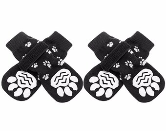 4 pcs Set Dog Socks Dog Booties Anti Slip Dog Sock with Adjustable Straps Paws Gripper Cold Weather with Traction Control for Hardwood Floor