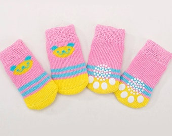 4pcs/Set Cute Pet Socks Puppy Dog Knit Socks Small Cat handmade Socks Winter Indoor Slip On Paw Protector Non Slipping on Floor Anti Skid