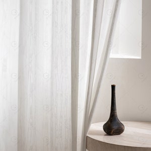 Customizable White Vertical Stripe Curtains, Lightweight Drapery, Living Room Sheer Panels