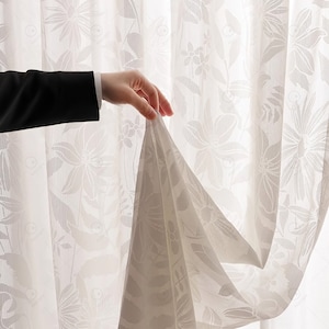 White Floral Sheer Curtain: Retro Style, Custom Sized