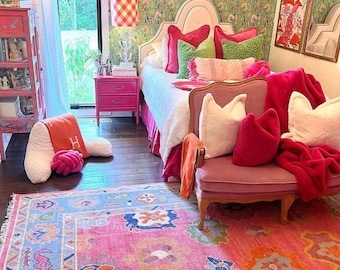8x10 Persian Oushak Handmade Wool Rug–Vintage Handknotted Carpet | 9x12 10x14 12x15 12x18 | Colorful Living Room Area Rug | Pastel Home Rug