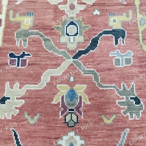 Hand Knotted Oushak Rug 10x14, Rust Terracotta Wool Carpet, Turkish Floral Area Rug, Vintage Style Floor Decor, Custom Size Oushak Rug 8x10