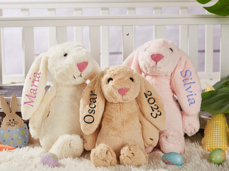 Custom Embroidered Bunny Rabbit Personalized Easter Baby Gift image 1