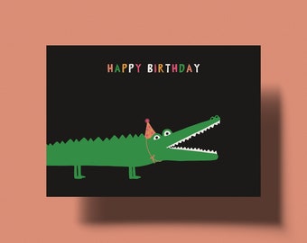 Happy Birthday - lustige Geburtstagskarte mit Krokodil - Postkarte Geburtstag