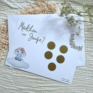 Geschlecht verkünden I Mädchen oder Junge I Rubbelkarte A5 mit Umschlag I 3 gewinnt I Gender Reveal I Art.-Nr. GREM & GREJ