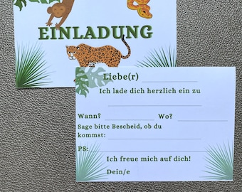 Einladungskarten Kindergeburtstag Dschungel I mit Umschlägen  I 5er oder 10er Sets I A6