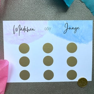 Geschlecht verkünden I Mädchen oder Junge I Rubelkarte A5 mit Umschlag I 3 gewinnt I Gender Reveal I Art.-Nr. GR9M & GR9J