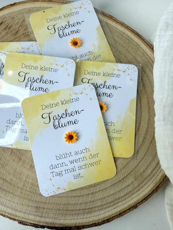 Taschenglück Sonnenblume, kleiner Glücksbringer zum Verschenken, Taschenblume für Prüfungen