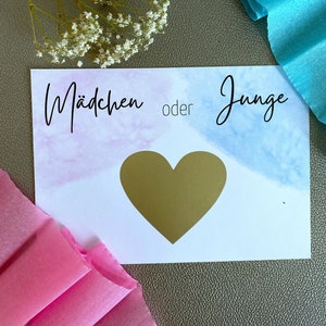 Geschlecht verkünden I Mädchen oder Junge I Rubbelkarte A5 mit Umschlag I Gender Reveal Art.-Nr. GRHM & GRHJ