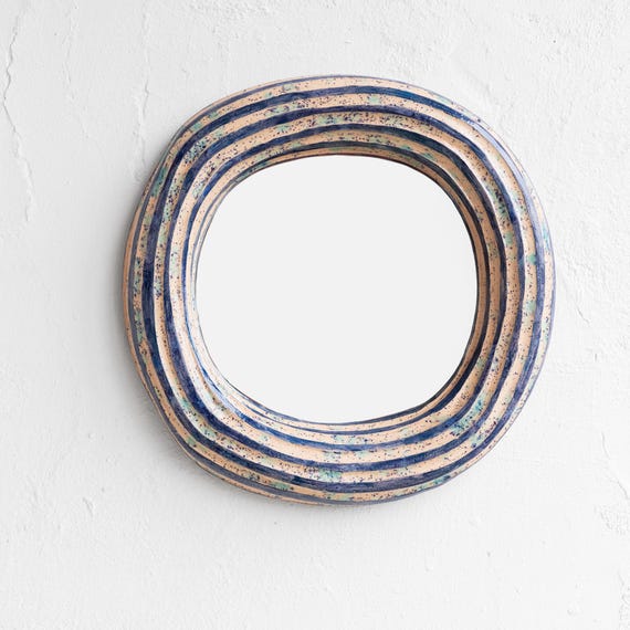 Handmade Ceramic Wall Mirror, Asymmetrical Pottery Mirror Art, Organic Decorative Mirror, Sculptural Wall Decor, Boho Mirror, Christmas Gift